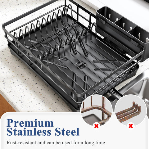 SNTD dish drying rack elevated rails protect dishes from falling.