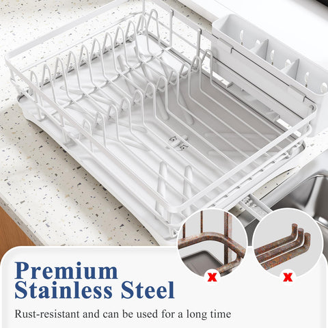 SNTD dish drying rack elevated rails protect dishes during drying.