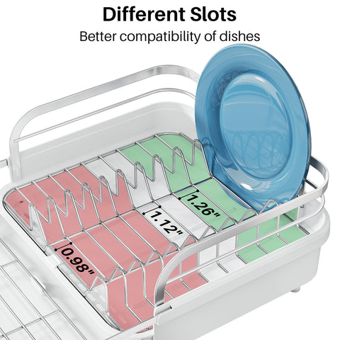 SNTD dish drying rack elevated spout aids drainage into sink.