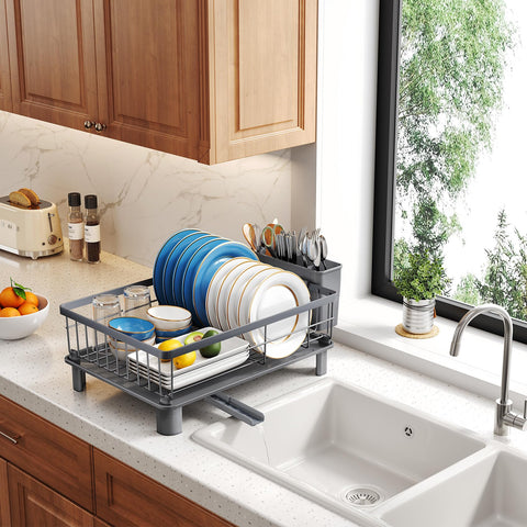 SNTD dish drying rack grey color finish complements modern kitchens and resists fingerprints.