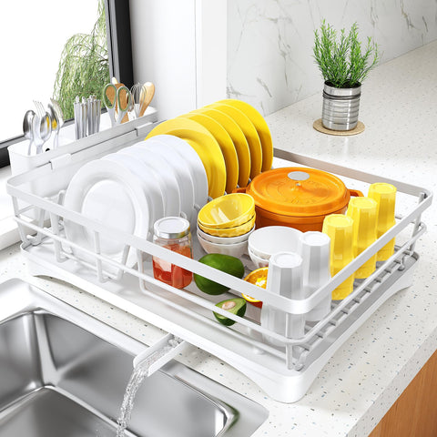 SNTD dish drying rack front view with large capacity for plates and bowls.