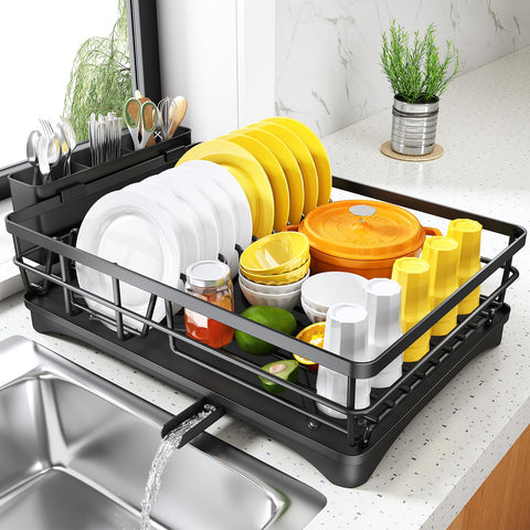 SNTD dish drying rack with large-capacity fits tight counters.