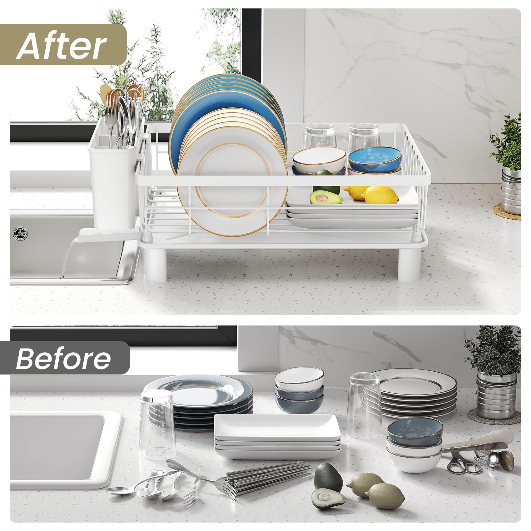 SNTD white finish complements modern kitchens and compact spaces.