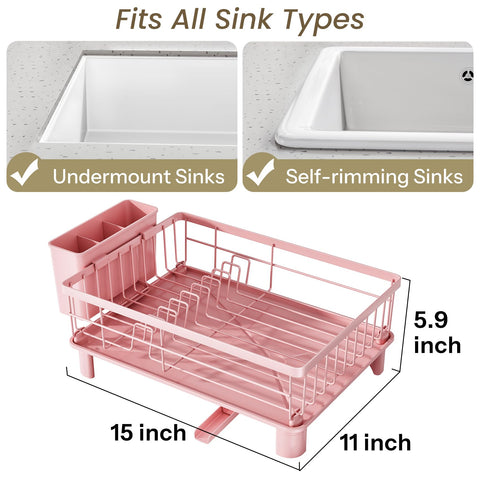 SNTD pink rack shows angled drainboard directing water into sink for tidy counters.