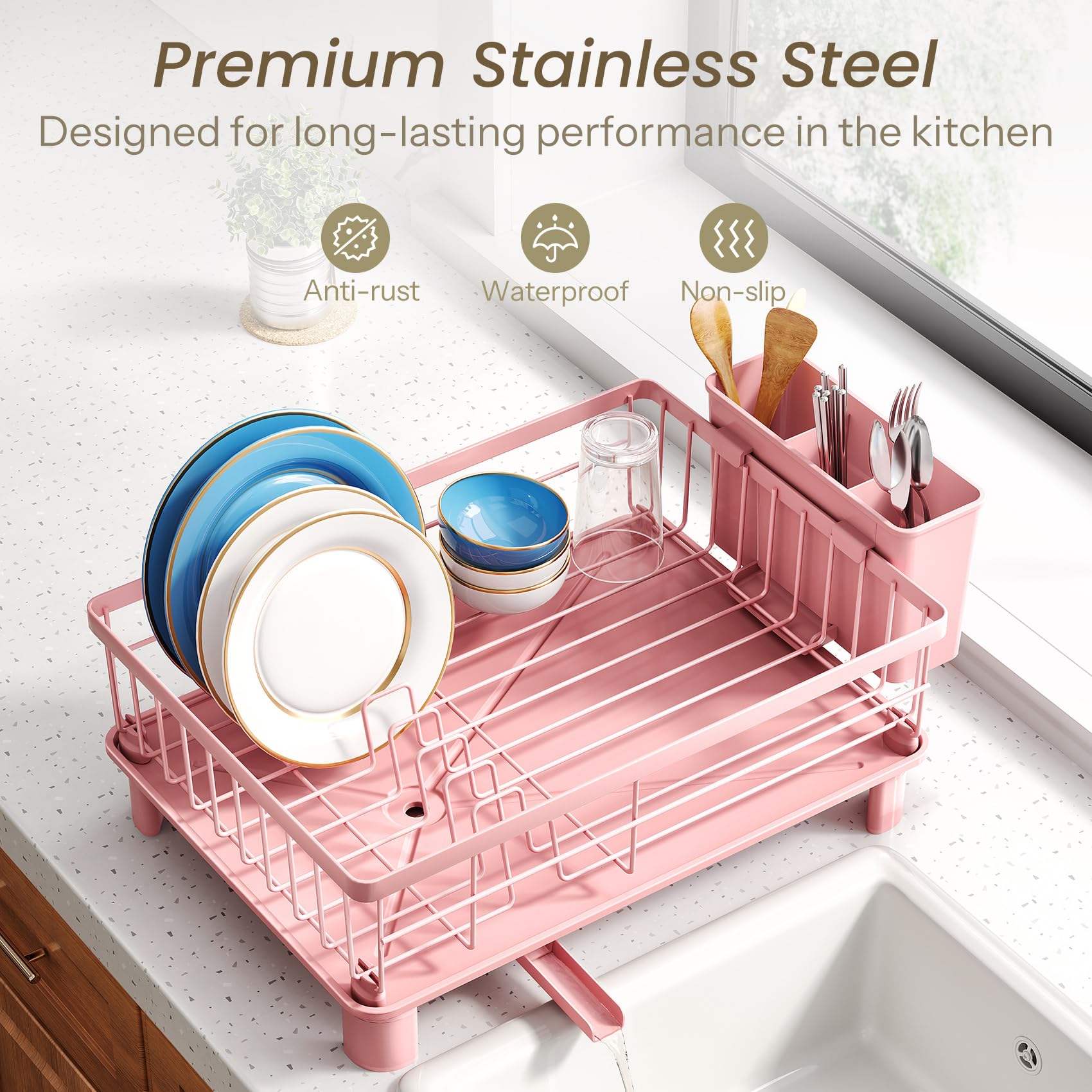 SNTD anti-slip caps protect countertops while stabilizing the rack.