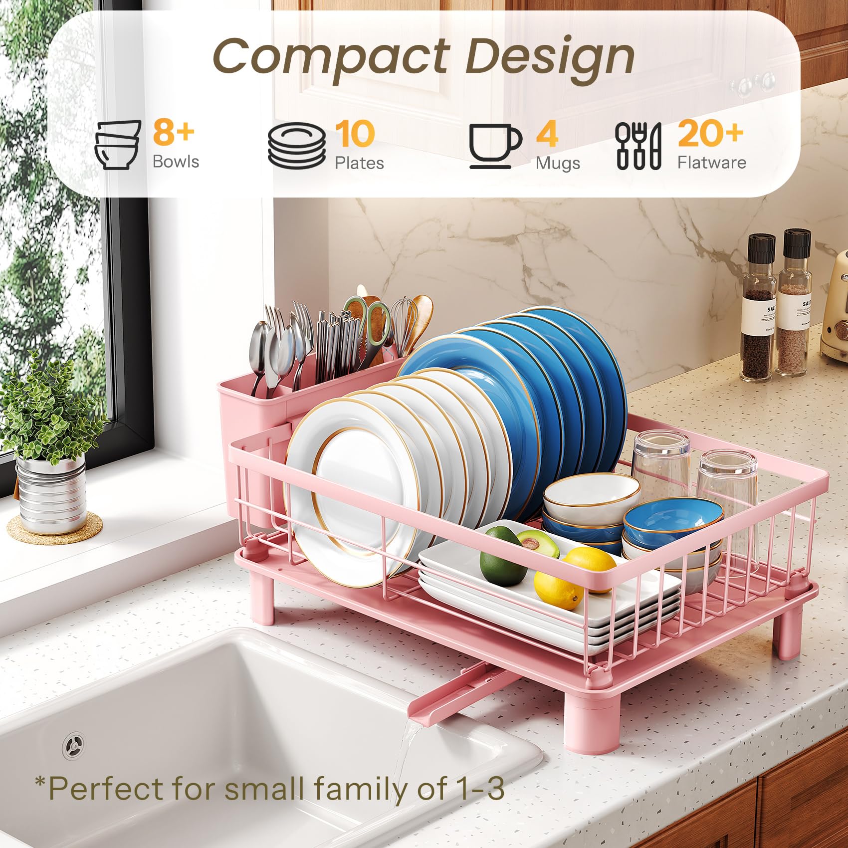SNTD pink rack close-up on stainless steel and plastic drainboard construction.