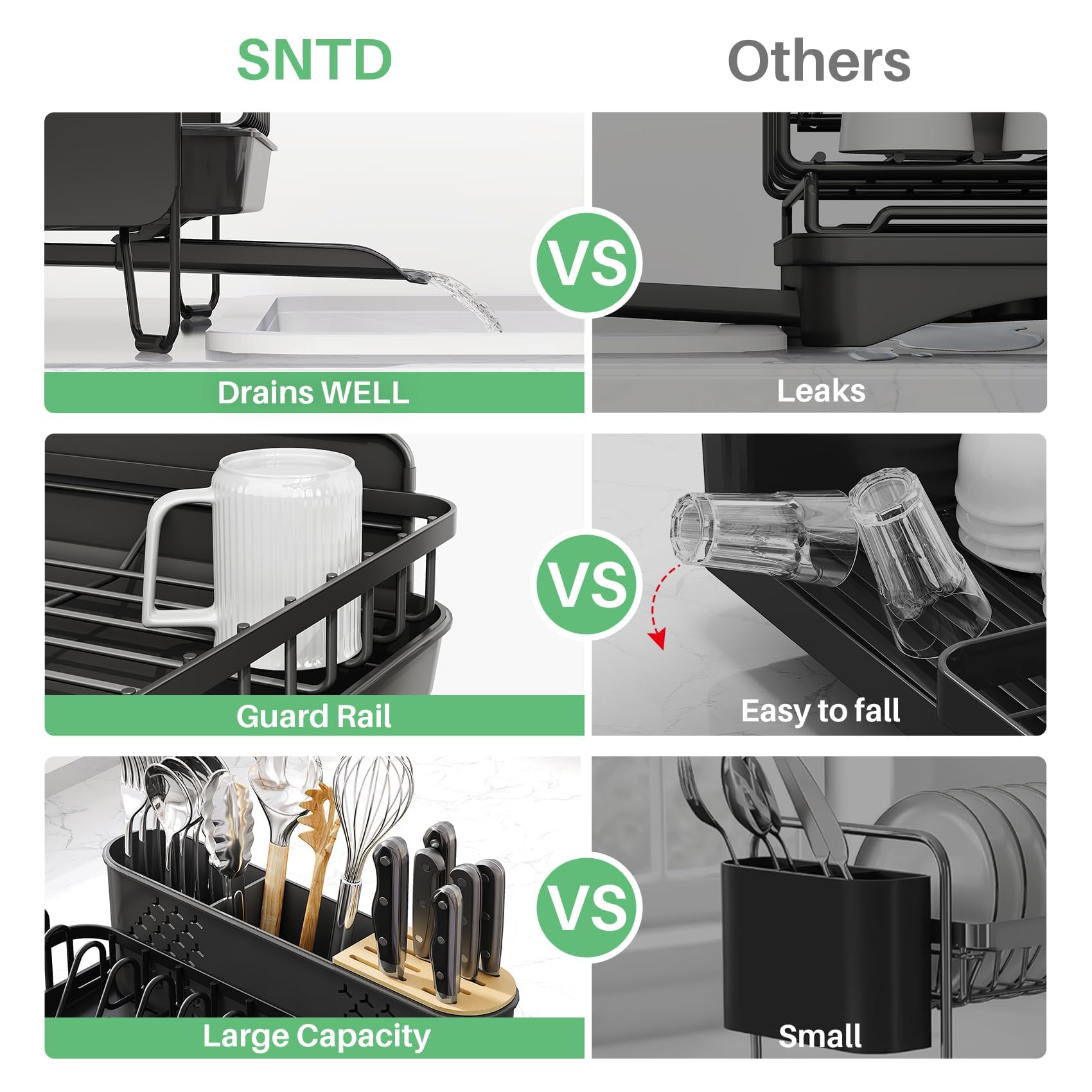 SNTD dish-drying-rack-raised-fence prevents items from slipping off.