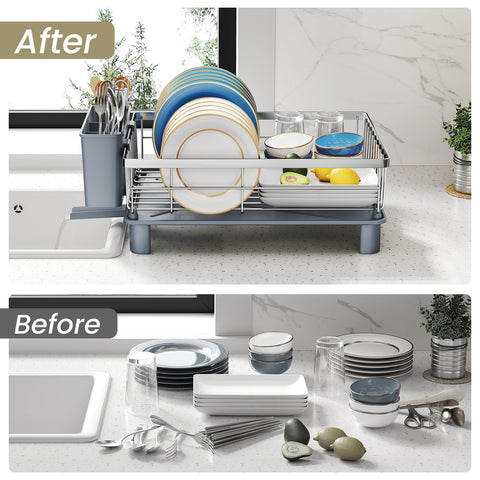 SNTD dish drying rack removable utensil holder for easy organization