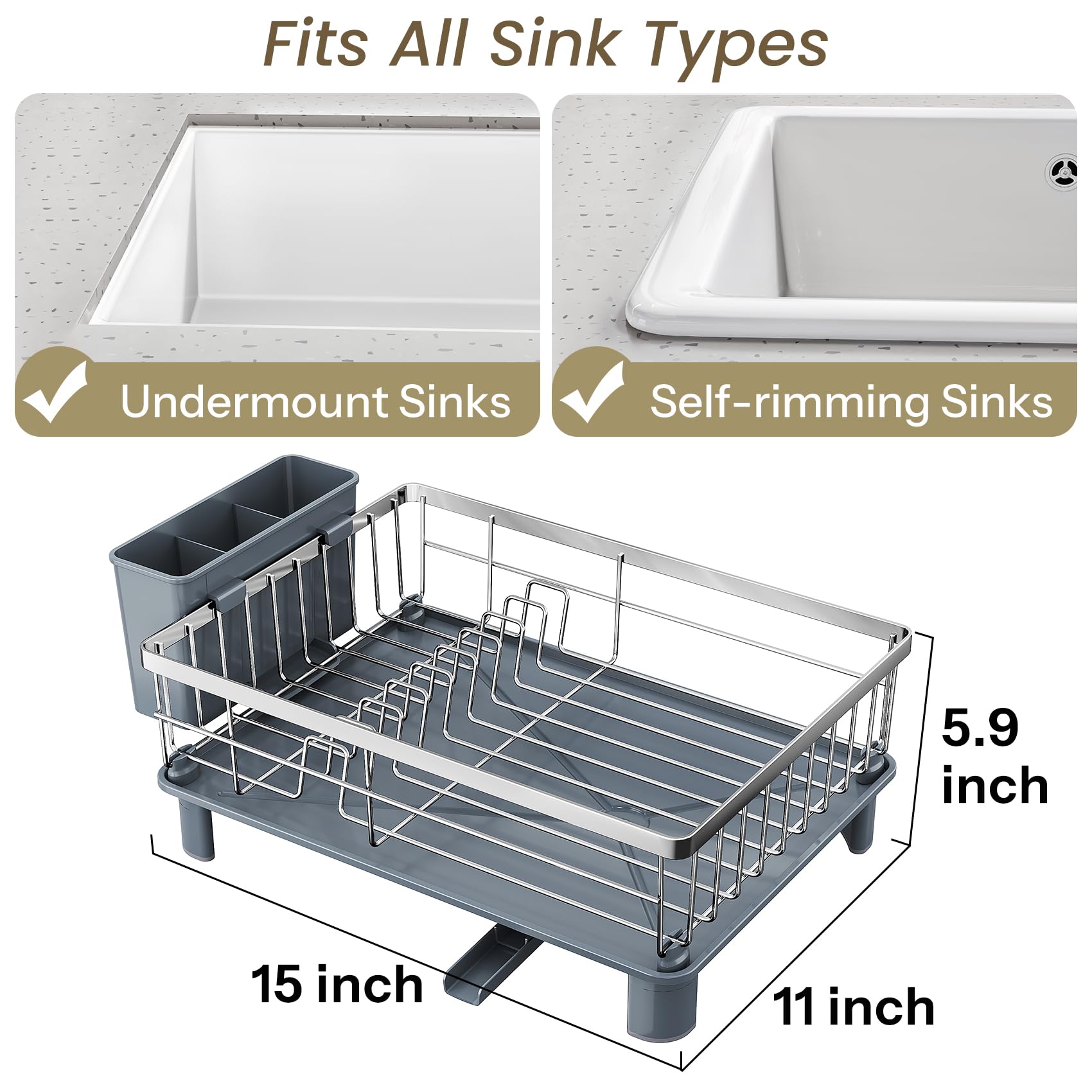 SNTD dish drying rack side view with elevated legs for stable drainage