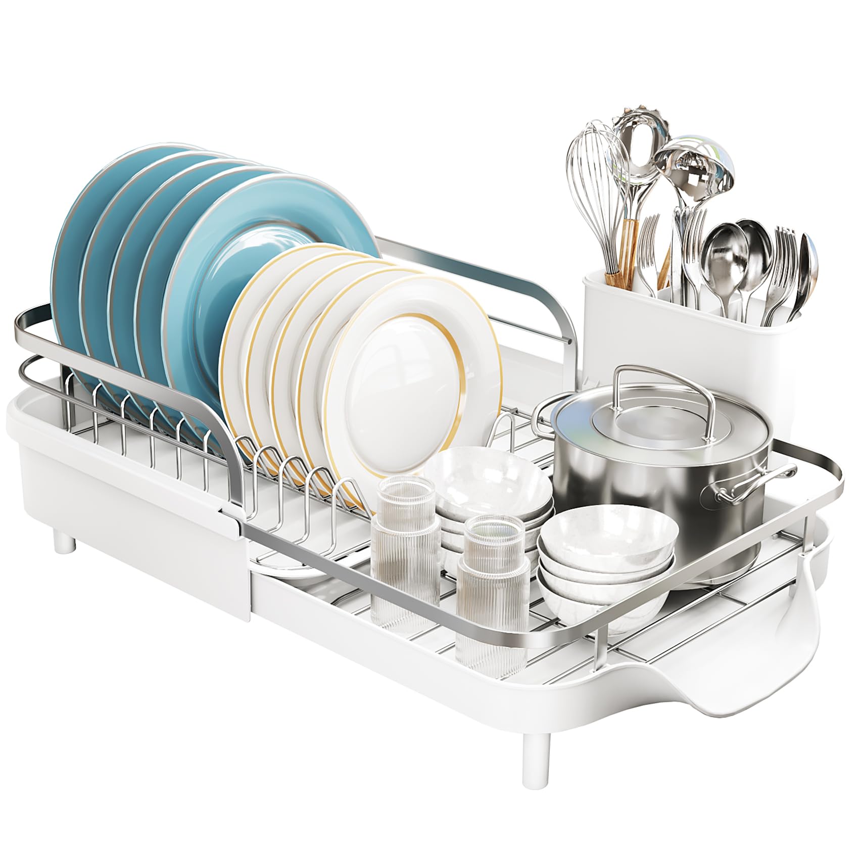 SNTD dish drying rack silicone feet prevent slipping on wet counters.