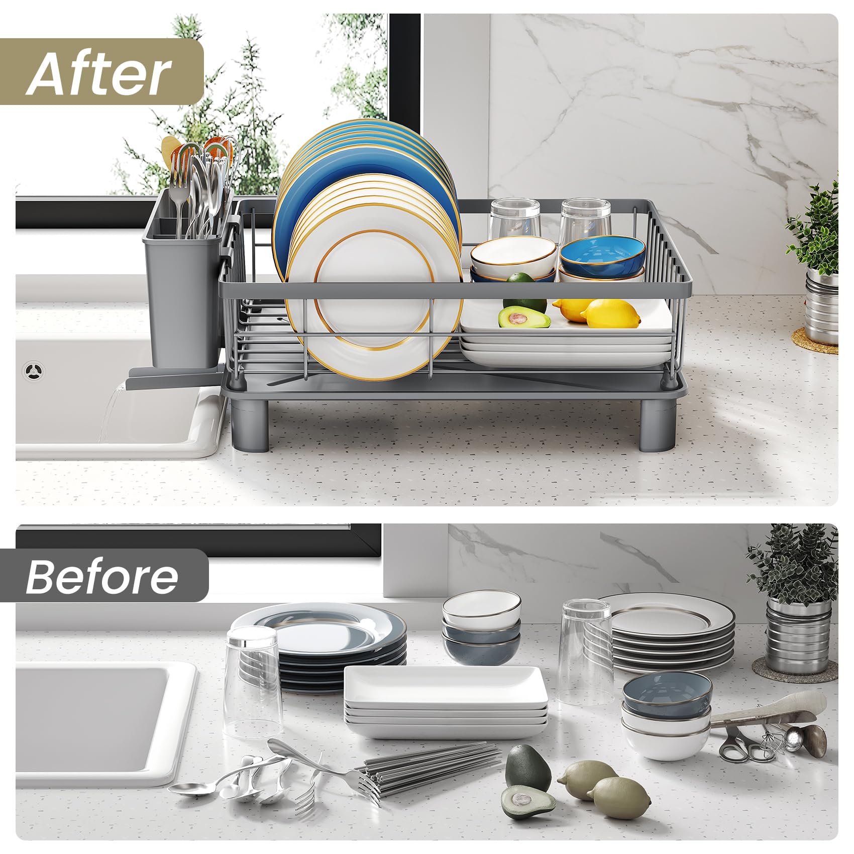 SNTD dish drying rack ideal for small kitchens with limited counter space.
