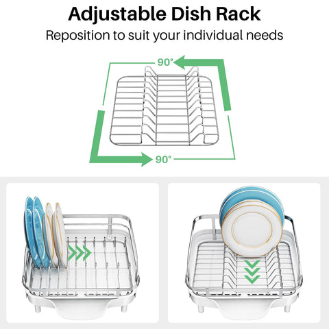 SNTD dish drying rack includes detachable utensil caddy for organized storage.