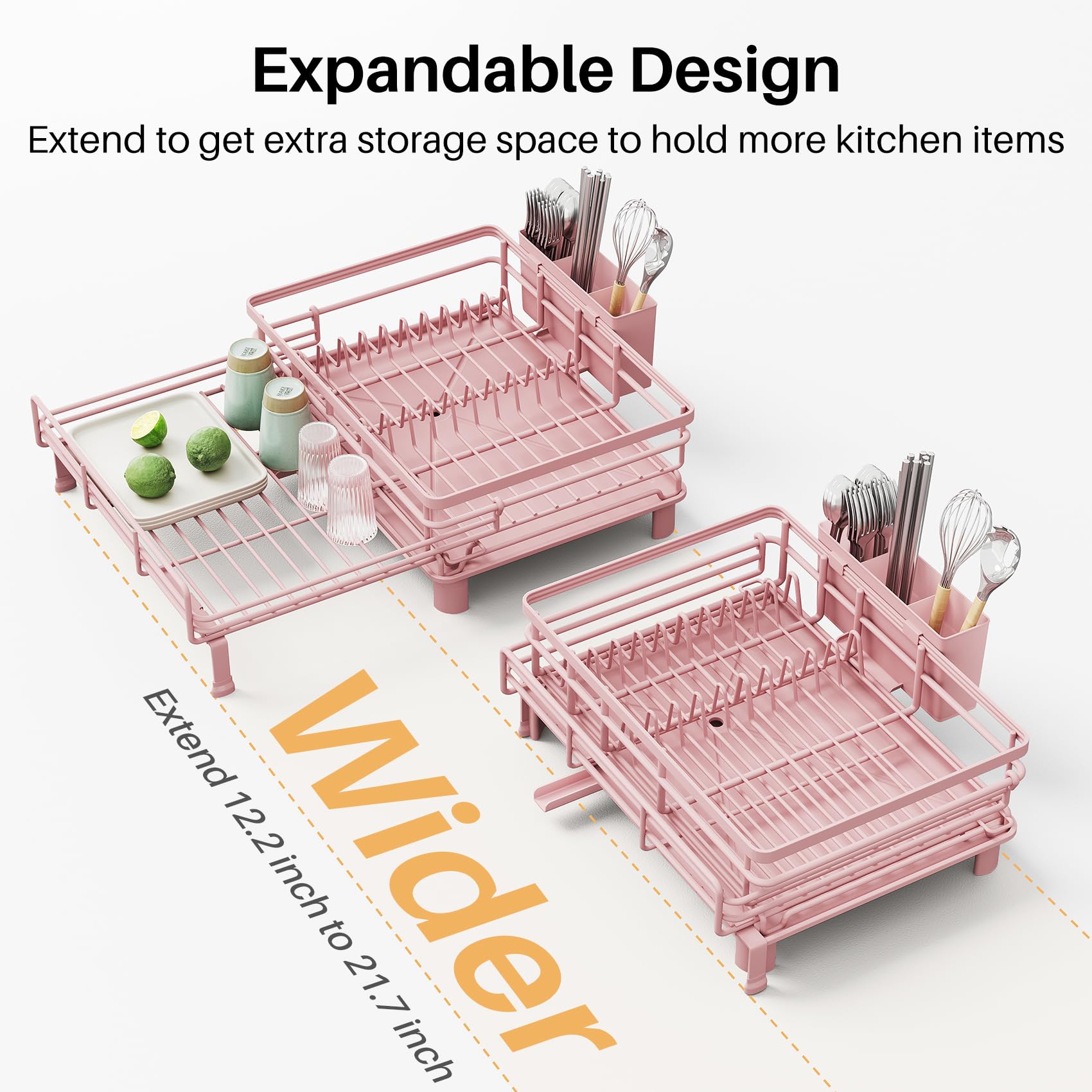 SNTD dish drying rack includes a utensil holder for easy silverware drying