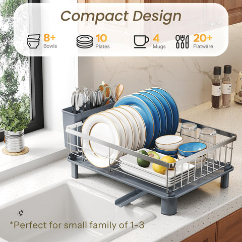 SNTD dish drying rack with utensil holder keeps flatware neatly organized and accessible