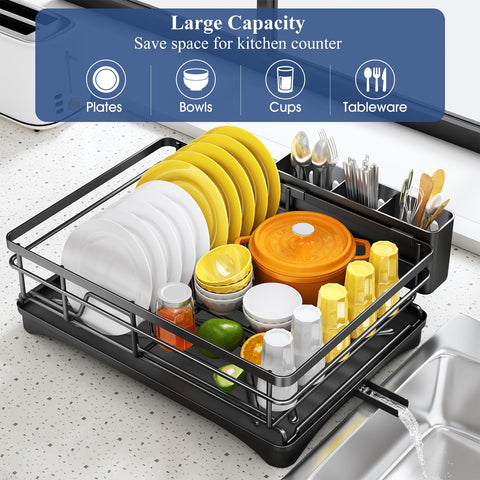SNTD dish drying rack with expanded three-slot utensil holder.