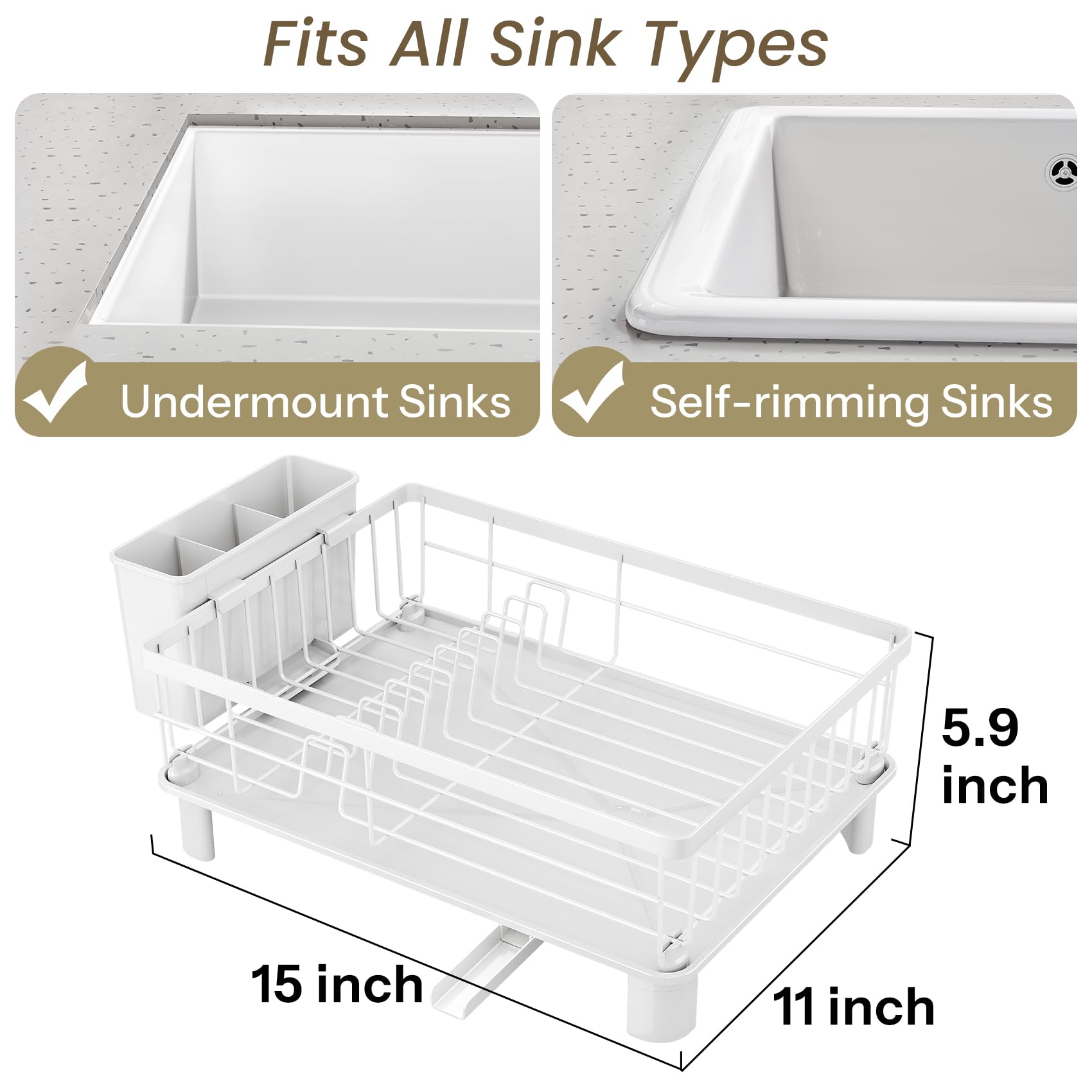 SNTD dish drying rack with utensil holder keeps flatware neatly organized.