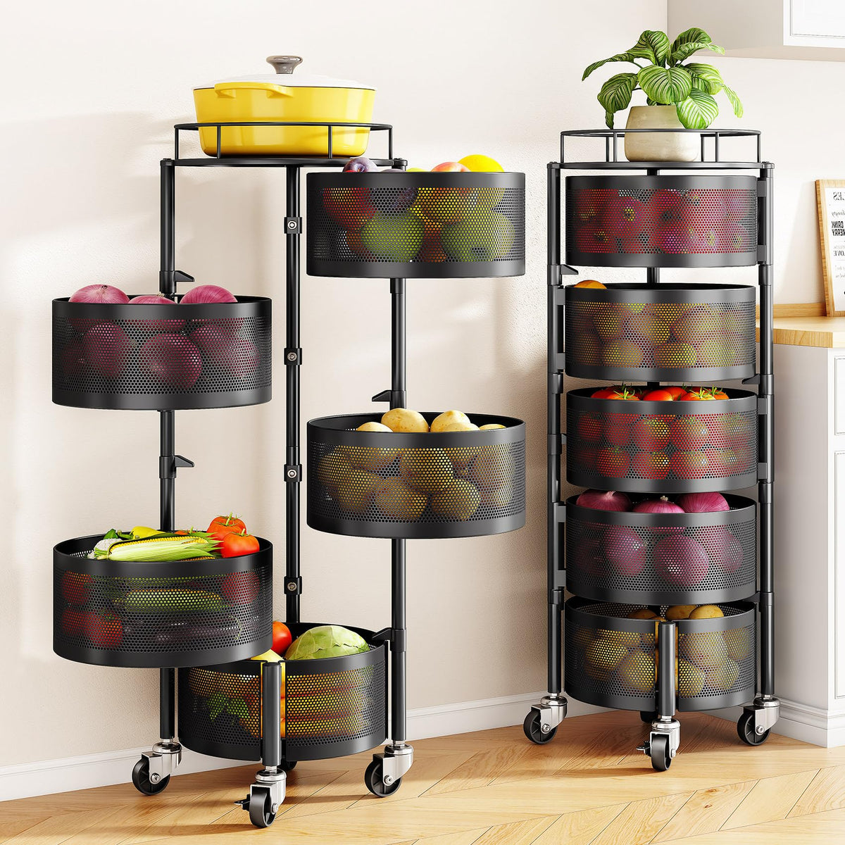 SNTD fruit and vegetable basket with rotating top lid for easy access.