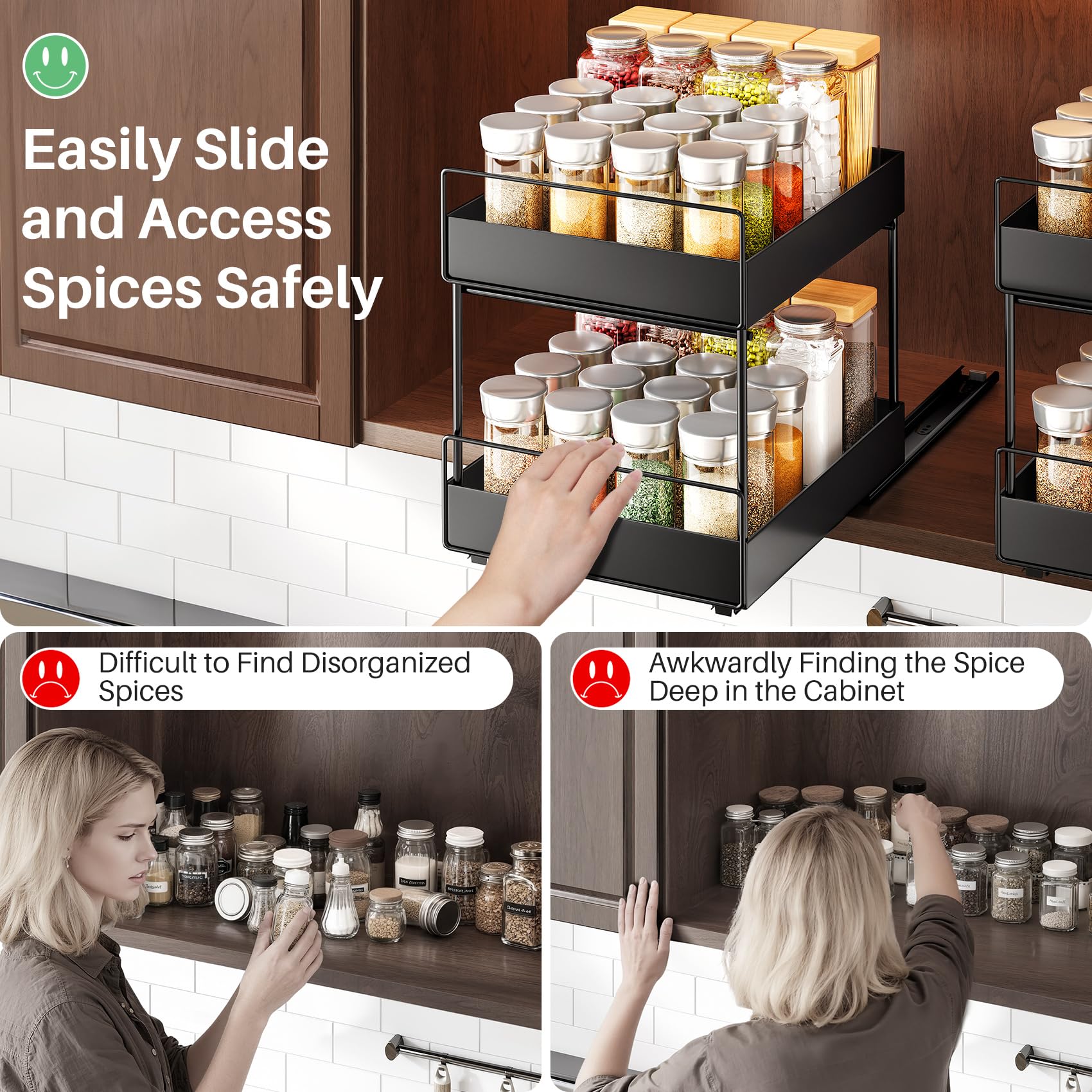 SNTD heavy-duty metal frame supports many spice jars.