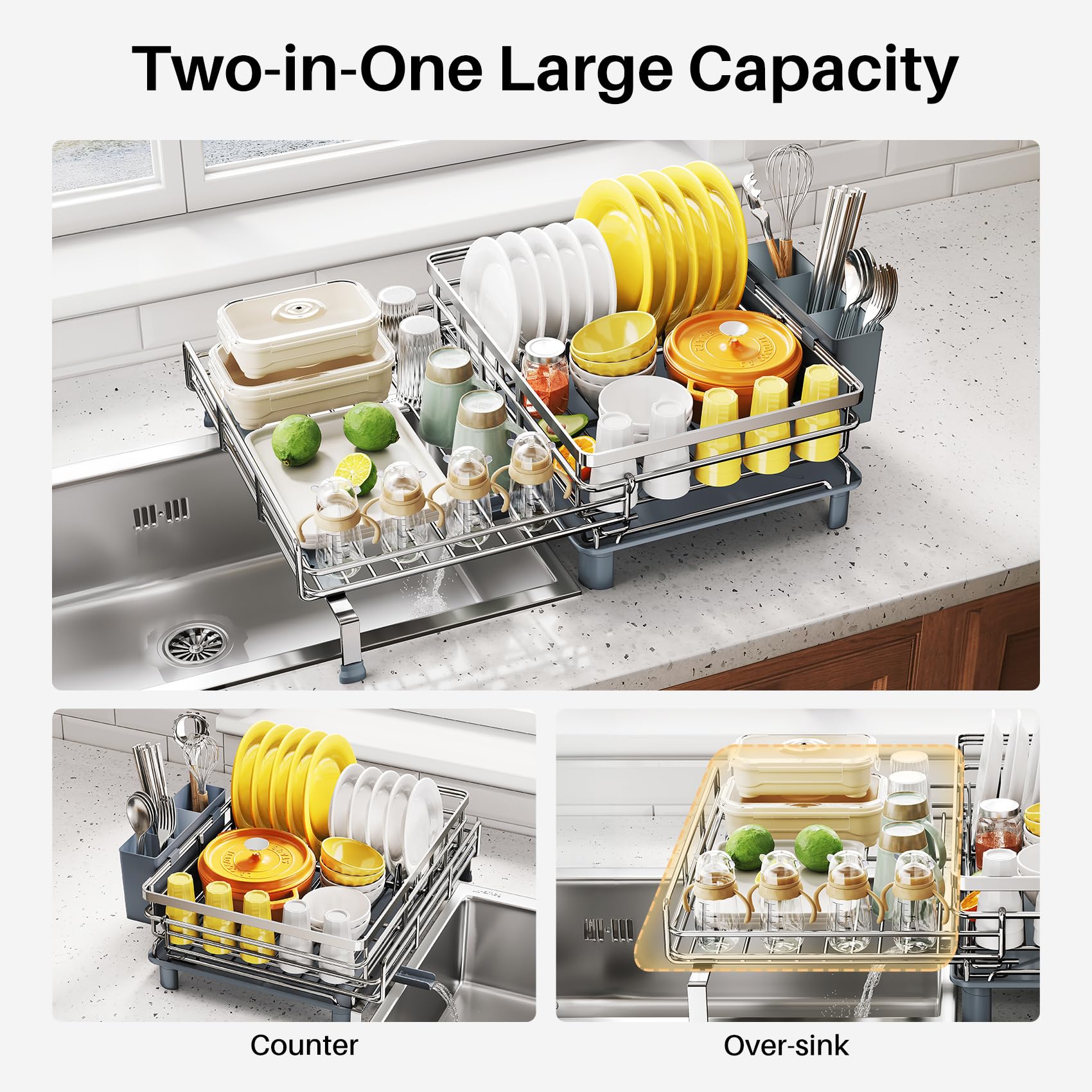 SNTD large-capacity dish rack holds plates and bowls neatly for daily use.