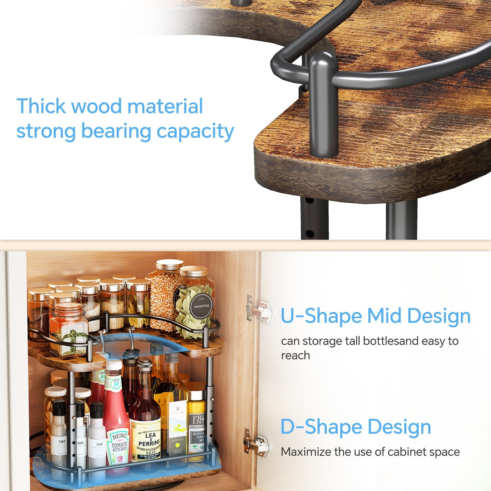 SNTD Lazy Susan smooth rotation keeps spices organized and accessible.