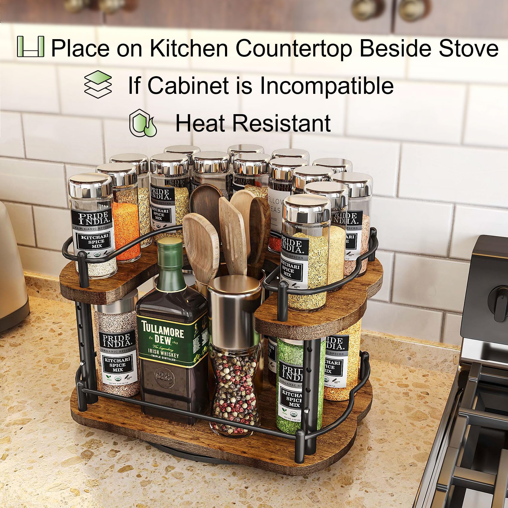 SNTD Lazy Susan two tier height adjustable for varied spice jars.