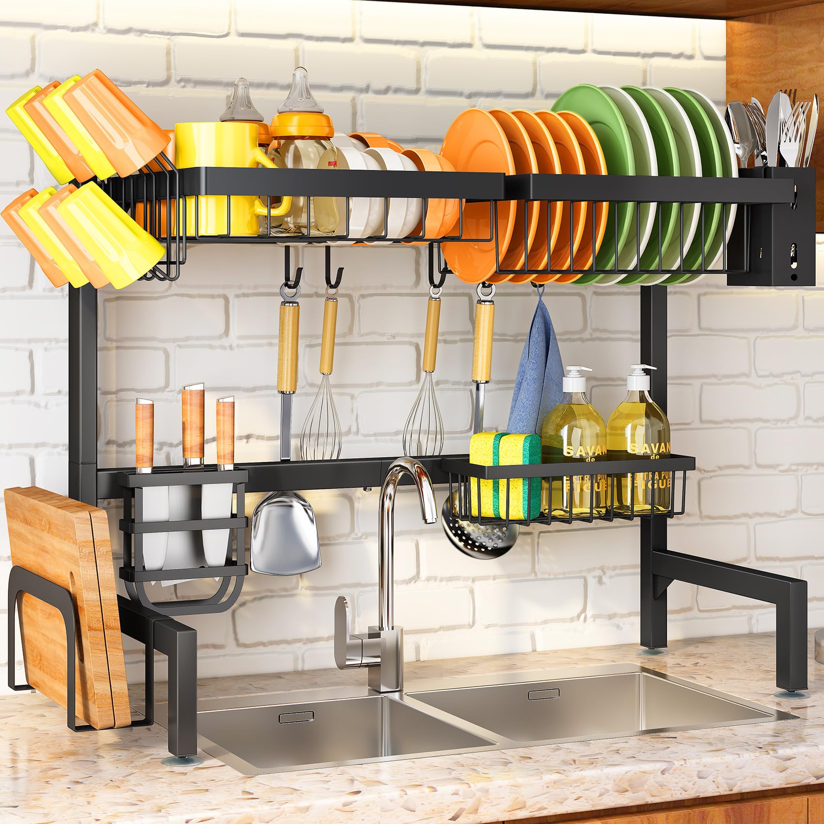 SNTD over-the-sink rack shown, quick setup for clutter-free counters.