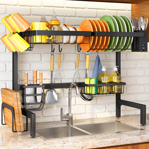SNTD over-the-sink rack shown, quick setup for clutter-free counters.