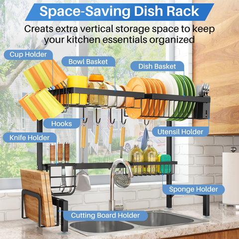 SNTD large-capacity rack holds bowls, plates, utensils for easy drying.