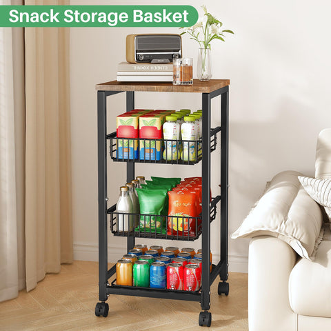 SNTD four-tier design maximizes vertical storage for produce and snacks.