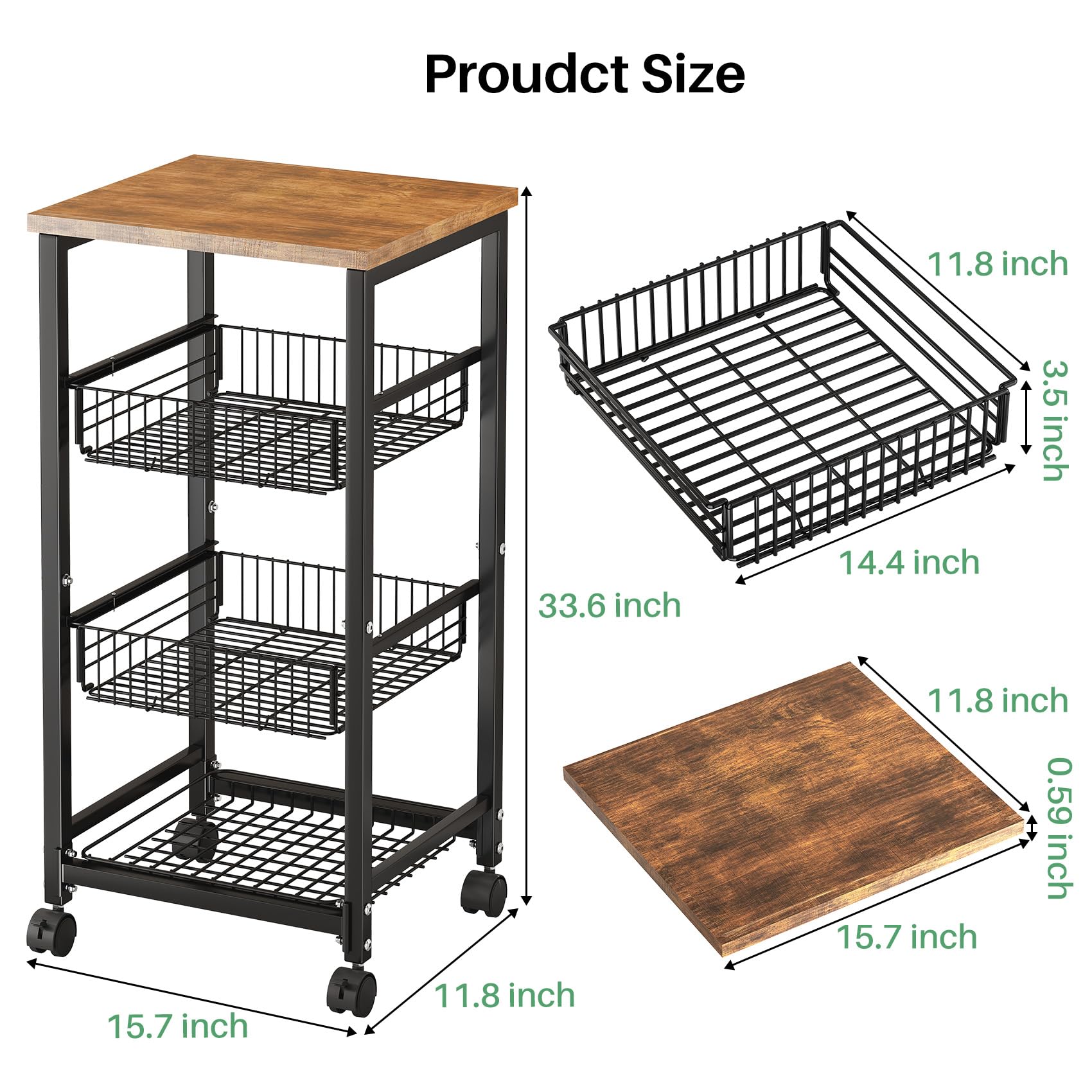 SNTD pull-out baskets for easy reach of fruits and vegetables.