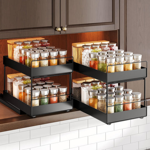 SNTD pull-out spice rack upper cabinet for quick access and organized jars.