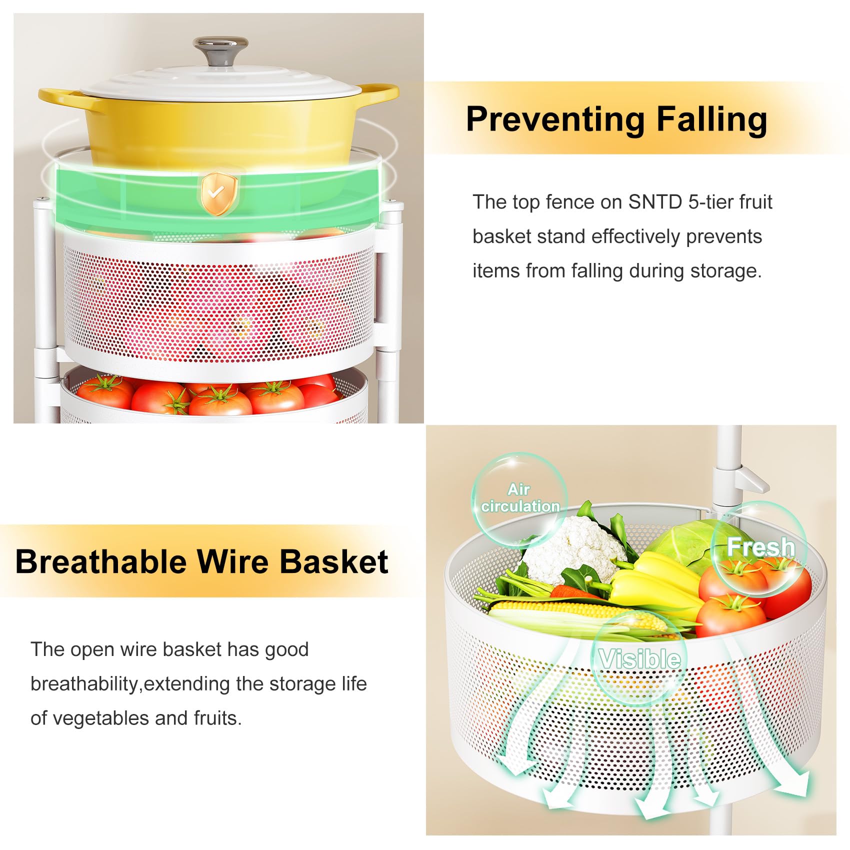SNTD wire mesh basket enables airflow to keep produce fresh