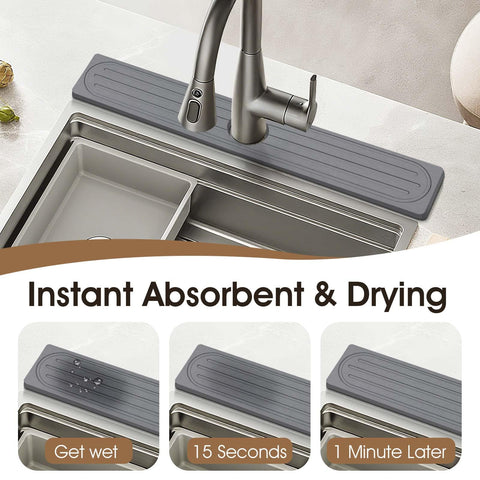 Snuggery Diatomite Faucet Mat absorption closeup shows rapid moisture uptake