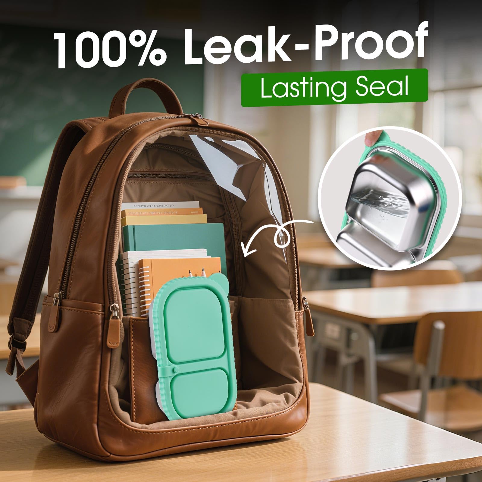 Snuggery leakproof lid shown keeping flavors separate during transport.