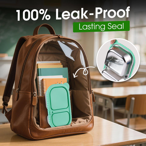 Snuggery leakproof lid shown keeping flavors separate during transport.