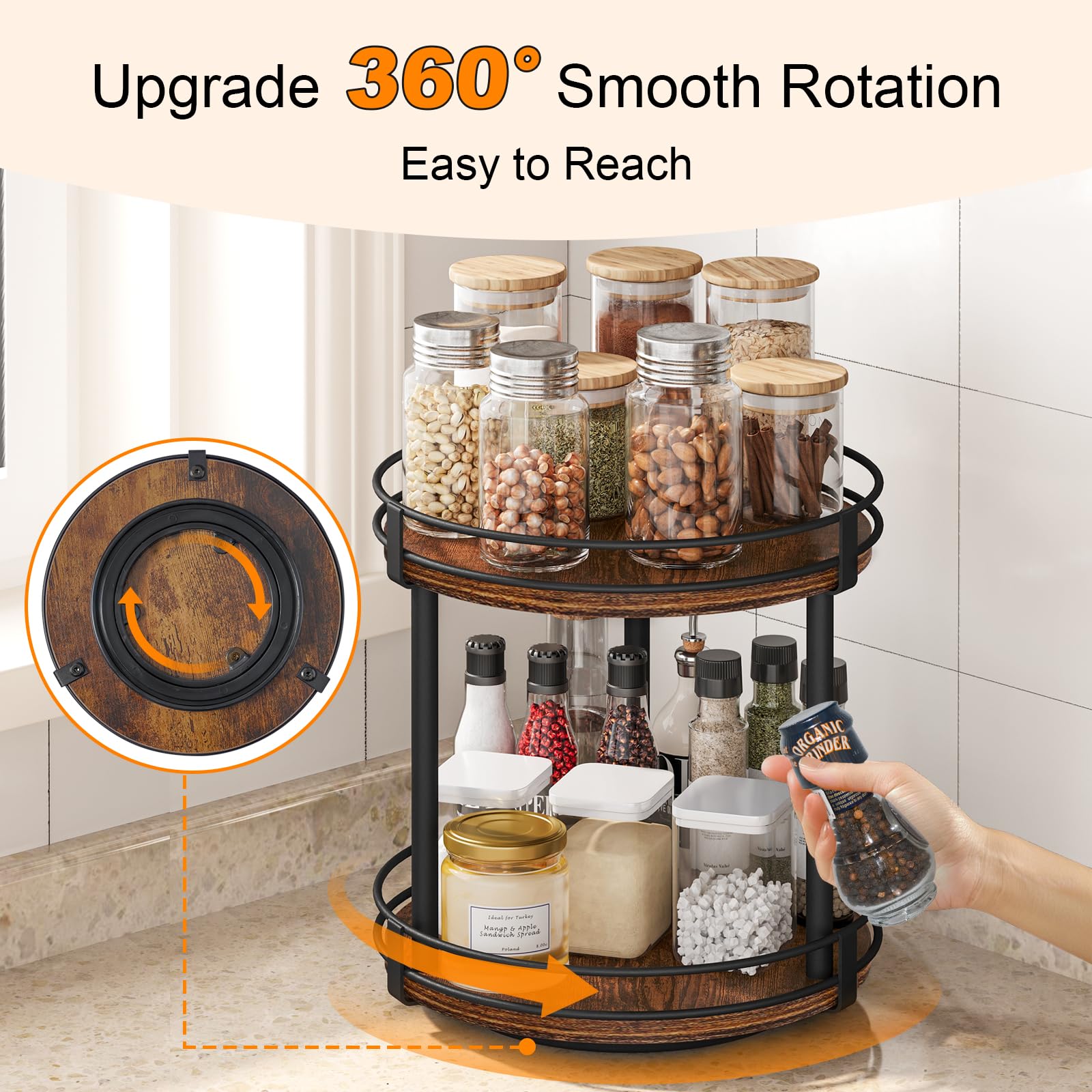 Snughome brown spice rack closeup reveals wood grain and vintage edge
