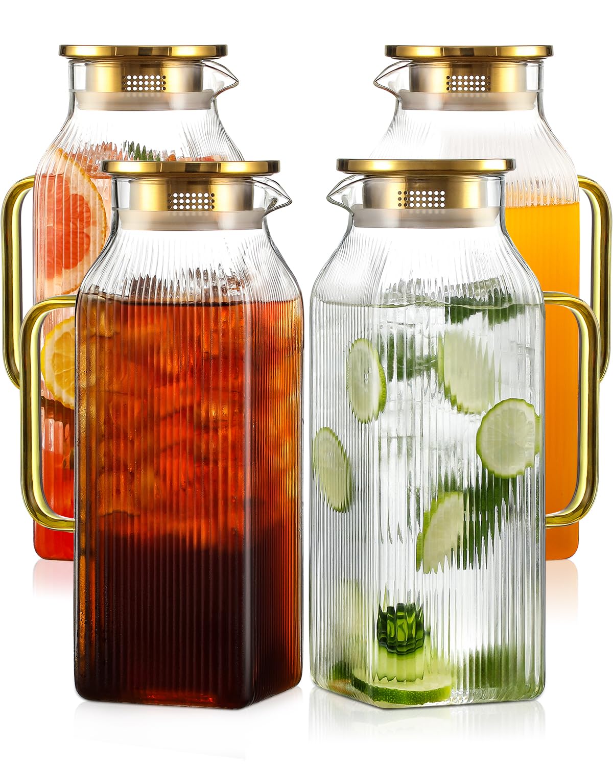 Snuvid 4-pack square glass pitcher set with gold stripes, ideal for stylish service