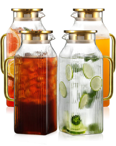 Snuvid 4-pack square glass pitcher set with gold stripes, ideal for stylish service