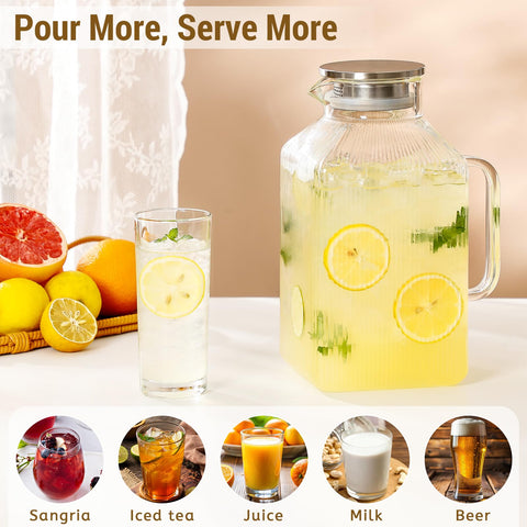 Snuvid 1-gallon borosilicate glass pitcher shows clarity and temperature resilience for hot or cold drinks.