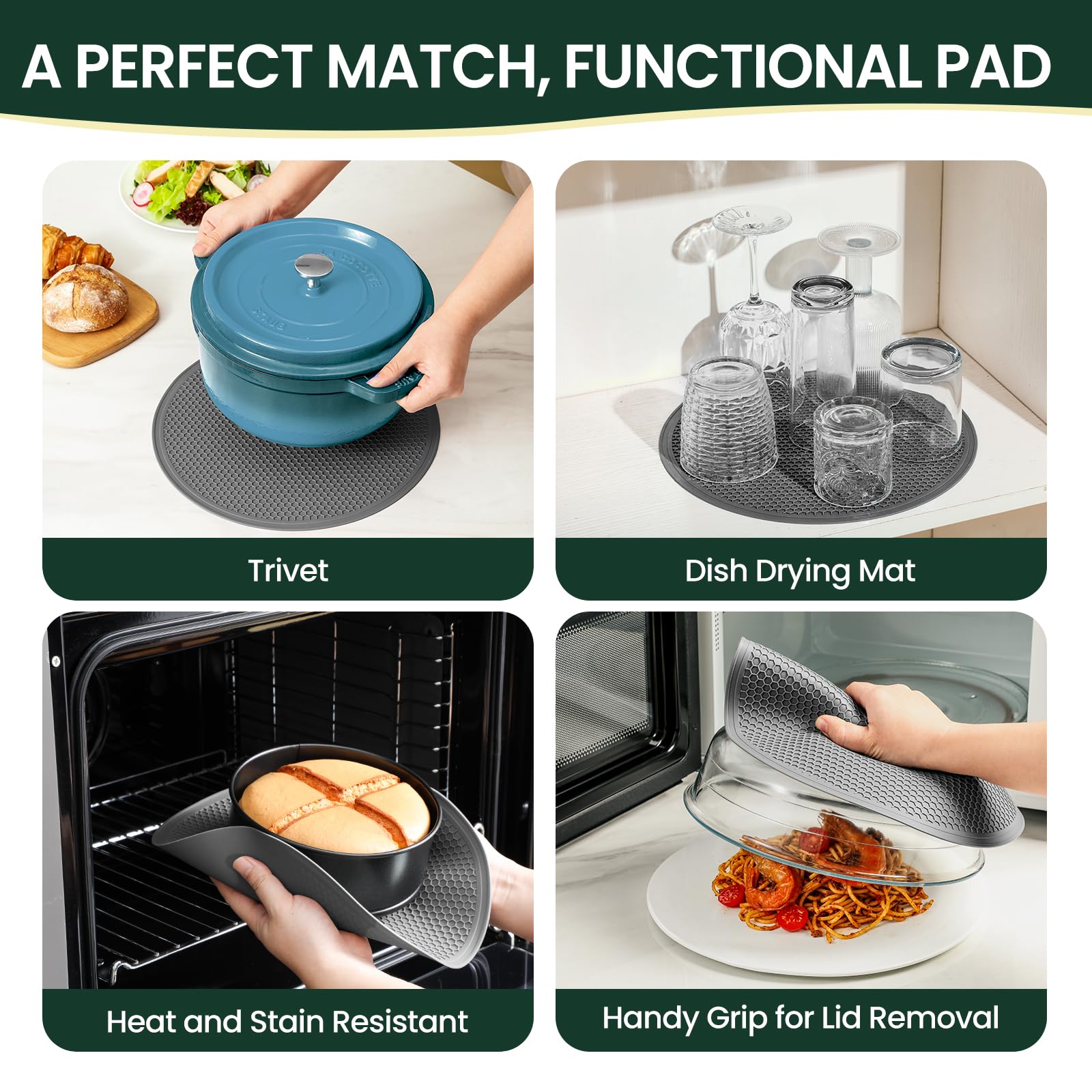 Snuvid borosilicate glass cover with vent holes promotes safe, even heating.