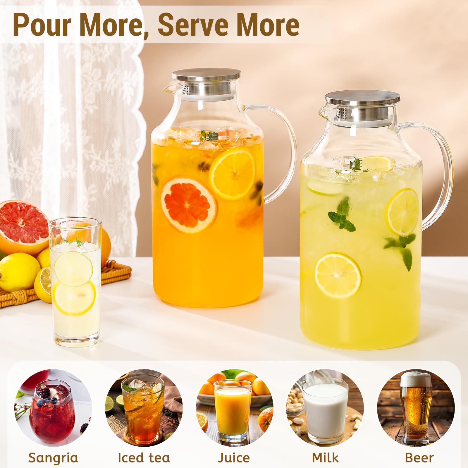 Snuvid borosilicate glass pitcher showing high clarity for colorful drinks.