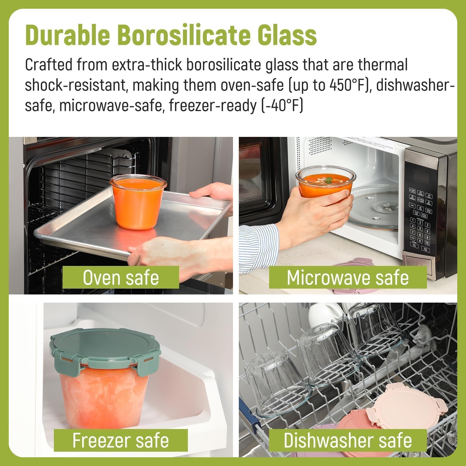 Snuvid silicone-seal lids offer airtight, spill-proof storage for soups and sauces.