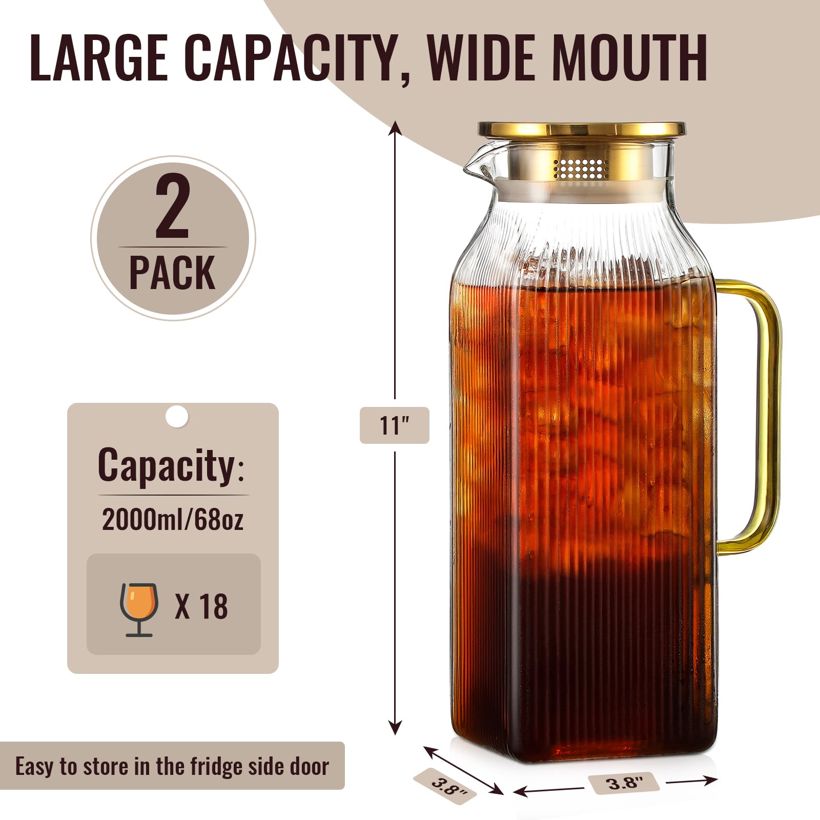 Snuvid borosilicate square pitcher shows clear glass for hot or cold drinks