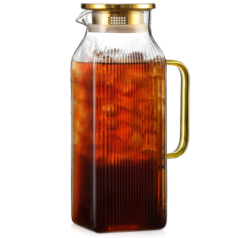 Snuvid square pitcher with gold lid for elegant serving and easy pouring
