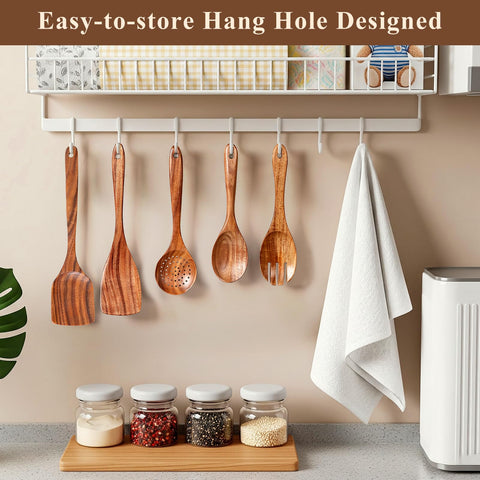 Snuvid teak ladle above soup with heat resistant design