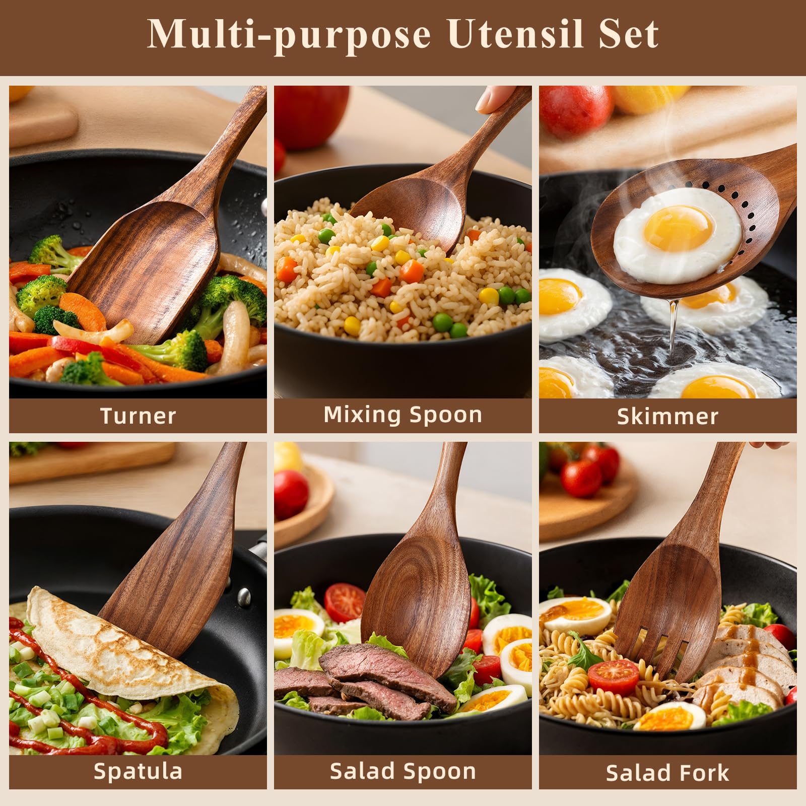 Snuvid turner and spatula in teak wood for smooth flipping