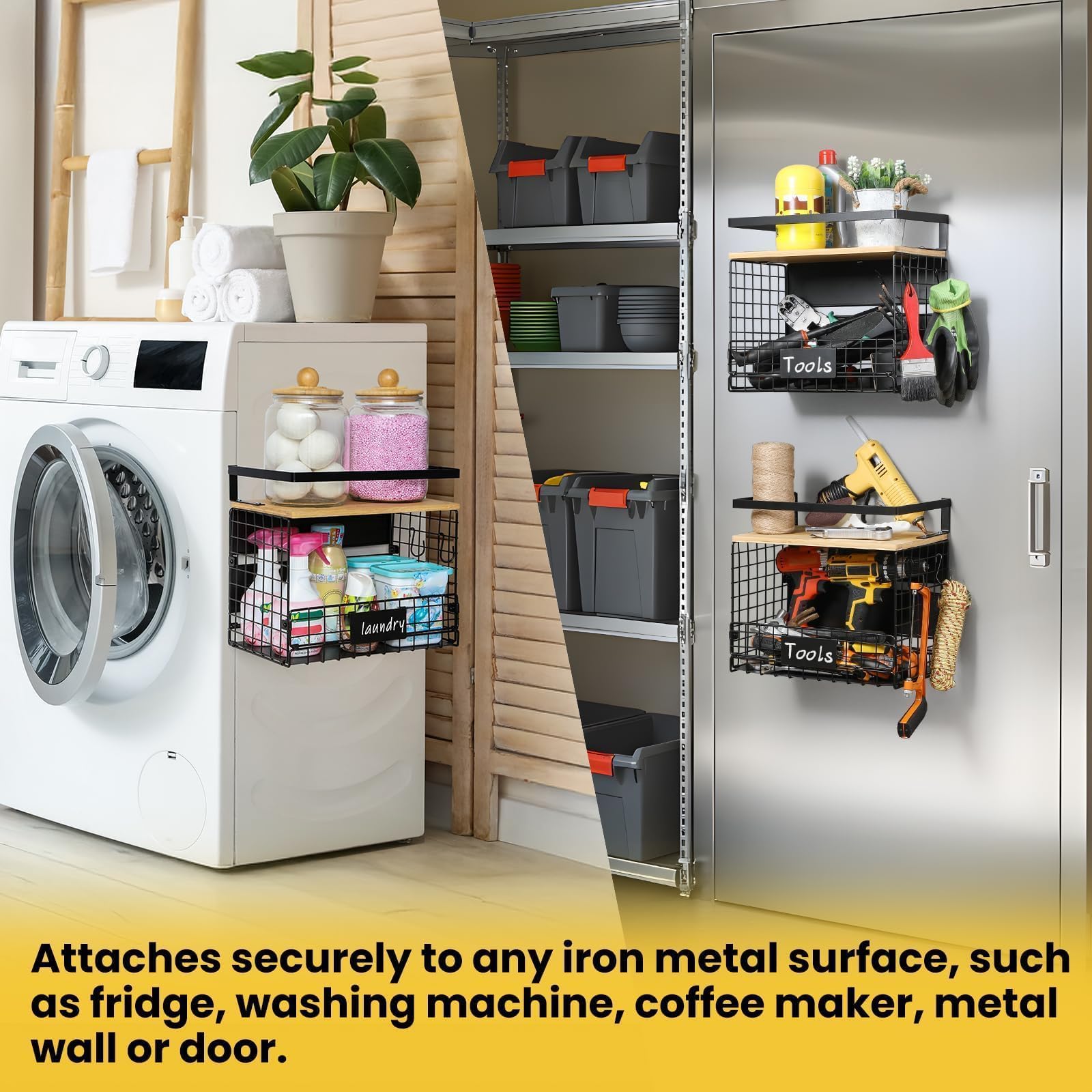 Snuvid Wider Shelf versatile use in laundry or garage storage.