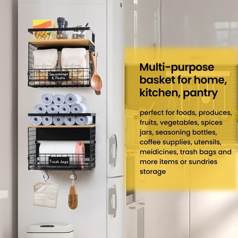 Snuvid Wider Shelf with S-hooks hanging mugs and towels.