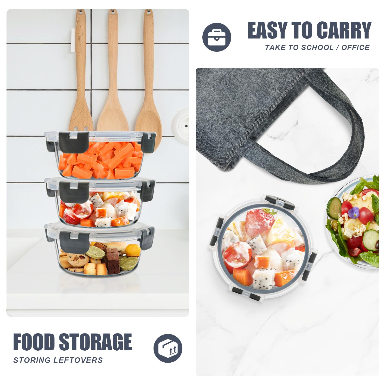 SOACOAKO glass meal prep open lid demonstrates easy filling and reheating