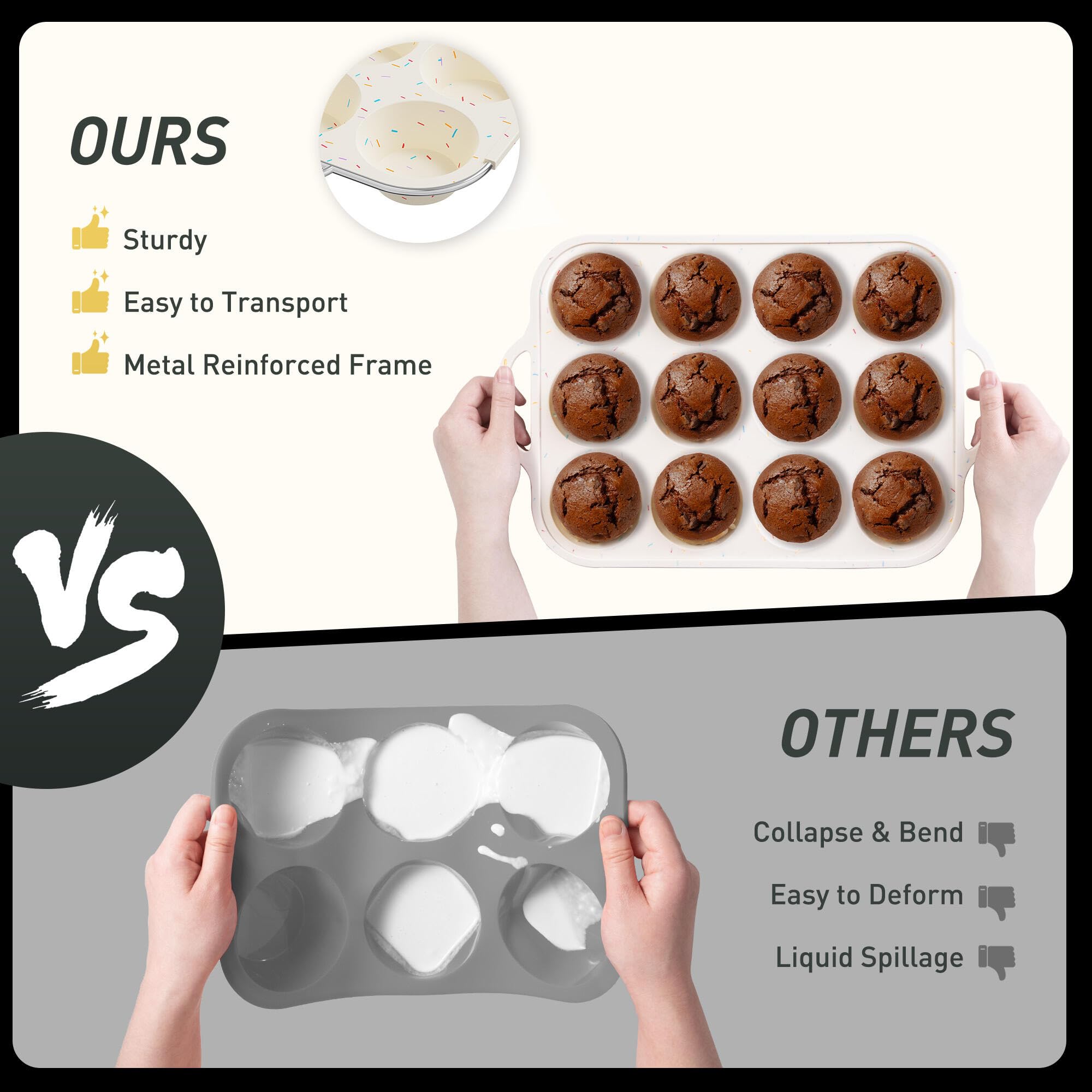 Socisen silicone muffin pan enables quick, clean 1-second demolding.